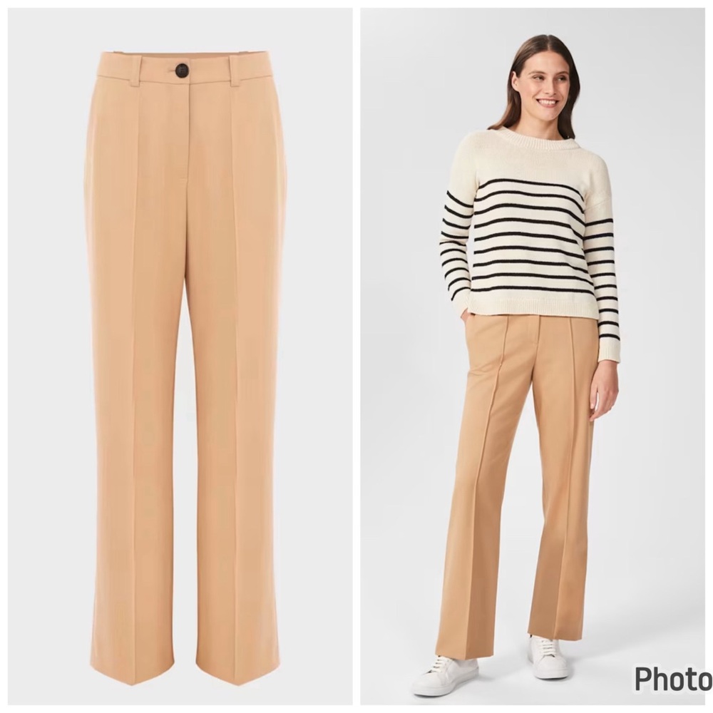 Hobbs London Prisha Straight Pants Tan Camel Pleated Sz 14